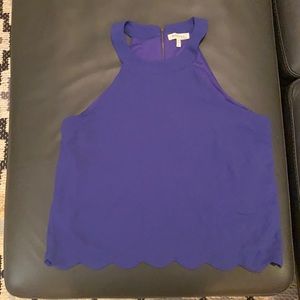 Blue Monteau Scalloped Sleeveless Blouse